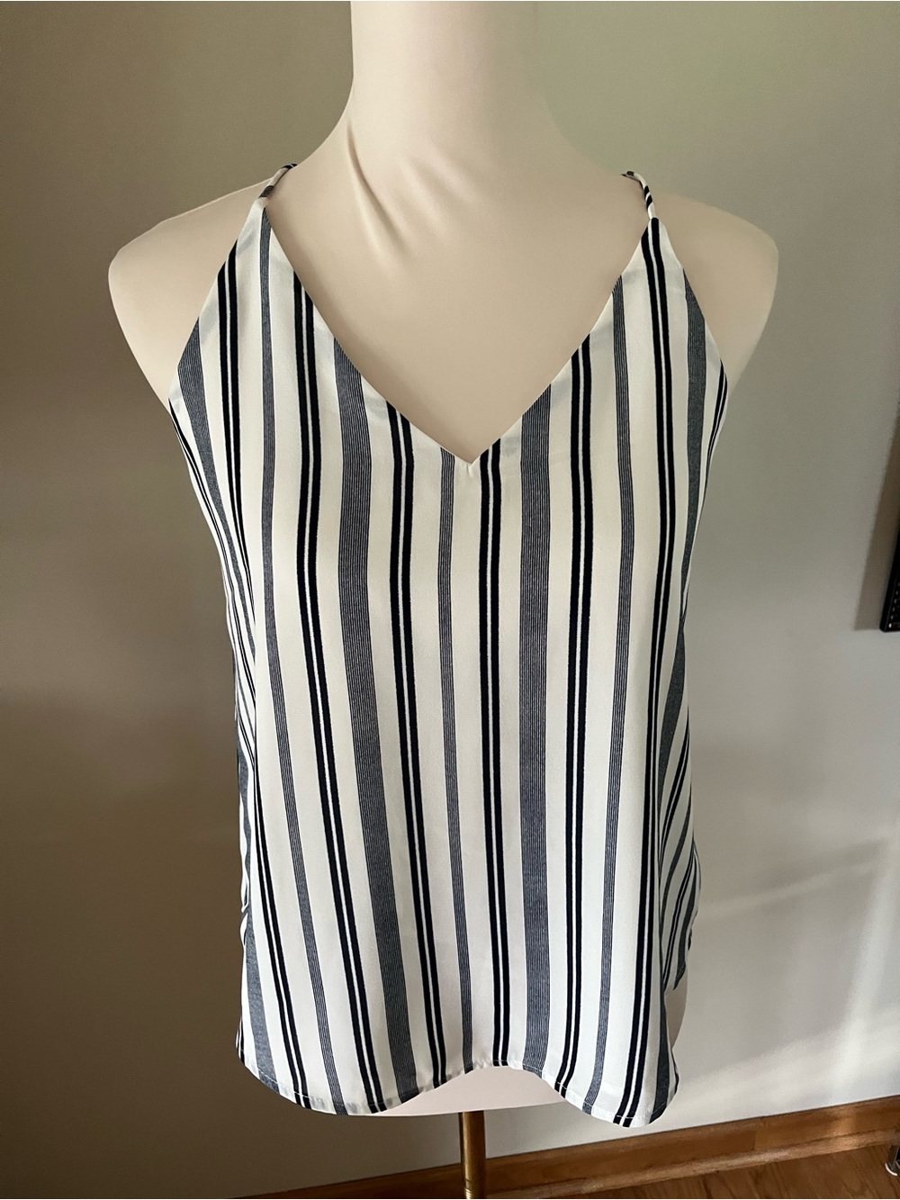 Loft sleeveless blue and white vertical stripped blouse petite extra small